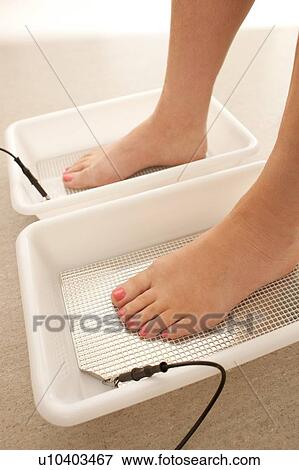 Iontophoresis. This is a treatment for excess sweating of the feet. View Large Photo Image Stock Photo - Iontophoresis. This is a treatment for excess sweating of the feet.. Fotosearch