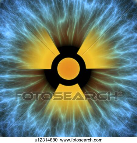 Stock Image - Iris with radiation warning sign, computer artwork.. Fotosearch