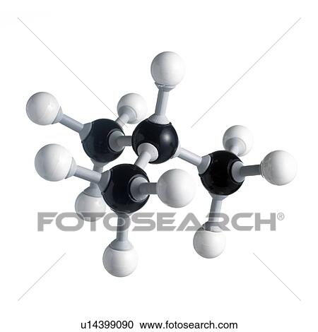 Stock Image - Isobutane molecule. Atoms are represented as spheres and are colour-coded: carbon (black) and hydrogen (white).. Fotosearch