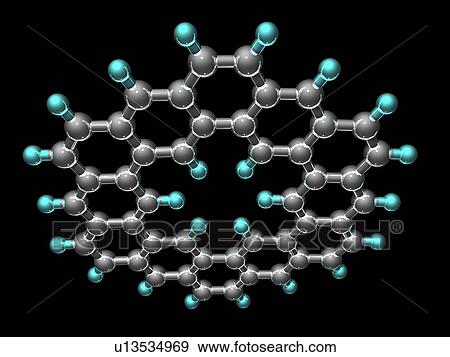 Stock Photo - Kekulene hydrocarbon molecule, molecular model. Atoms are represented as spheres and are colour-coded: carbon (grey), hydrogen (blue).. Fotosearch