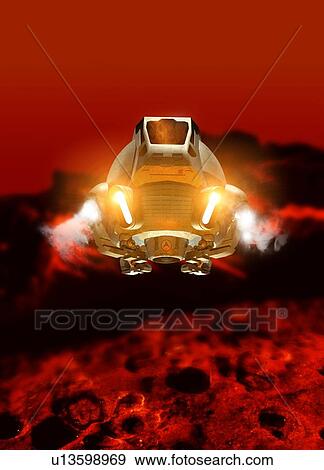 Mars exploration. Computer artwork of a spaceship landing on Mars. View Large Photo Image Stock Photo - Mars exploration. Computer artwork of a spaceship landing on Mars.. Fotosearch