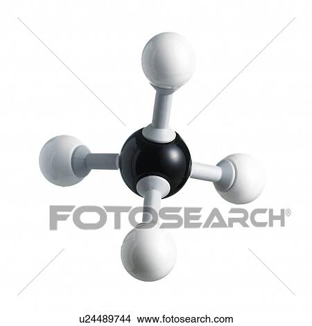 Methane molecule. Atoms are represented as spheres and are colour-coded: carbon (black) and hydrogen (white). View Large Photo Image Picture - Methane molecule. Atoms are represented as spheres and are colour-coded: carbon (black) and hydrogen (white).. Fotosearch
