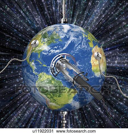 Stock Image - Monitoring Earth, conceptual computer artwork.. Fotosearch