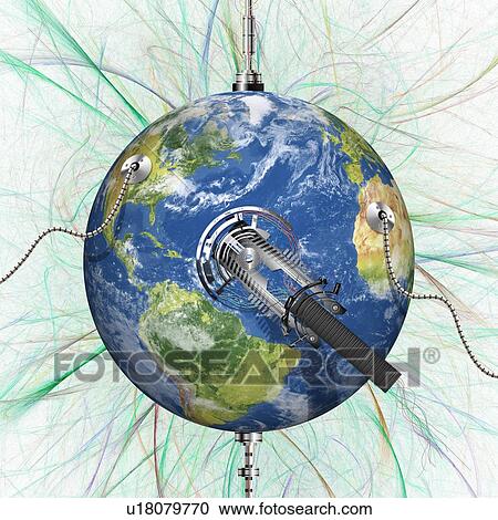 Stock Image - Monitoring Earth, conceptual computer artwork.. Fotosearch
