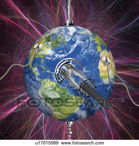 Stock Photo - Monitoring Earth, conceptual computer artwork.. Fotosearch