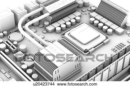 Motherboard. Computer artwork of the main circuit board (motherboard) of a personal computer (PC). Motherboard components include transistors, diodes, resistors, capacitors and inductors. Motherboards contain the main processing parts of a computer system View Large Photo Image Picture - Motherboard. Computer artwork of the main circuit board (motherboard) of a personal computer (PC). Motherboard components include transistors, diodes, resistors, capacitors and inductors. Motherboards contain the main processing parts of a computer system. Fotosearch