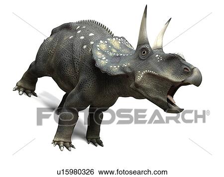 Stock Photograph - Nedoceratops dinosaur, computer artwork. This dinosaur, formerly known as Diceratops, lived 70 million years ago during the Cretaceous period.. Fotosearch