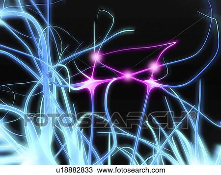 Stock Image - Neural network. Computer artwork of nerve cells or neurons. Neurons are responsible for passing information around the central nervous system (CNS) and from the CNS to the rest of the body. Each nerve cell comprises a body surrounded by numerous extension. Fotosearch