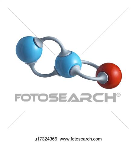 Nitrous oxide molecule. Atoms are represented as spheres and are colour-coded: nitrogen (blue) and oxygen (red). View Large Photo Image Stock Photograph - Nitrous oxide molecule. Atoms are represented as spheres and are colour-coded: nitrogen (blue) and oxygen (red).. Fotosearch