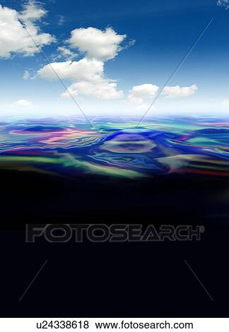 Oil spill. Computer artwork of oil spilt on an ocean. View Large Photo Image Stock Photo - Oil spill. Computer artwork of oil spilt on an ocean.. Fotosearch