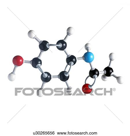 Paracetamol molecule. Atoms are represented as spheres and are colour-coded: carbon (black), hydrogen (white), nitrogen (blue) and oxygen (red). View Large Photo Image Stock Photograph - Paracetamol molecule. Atoms are represented as spheres and are colour-coded: carbon (black), hydrogen (white), nitrogen (blue) and oxygen (red).. Fotosearch