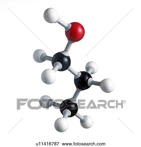 Propanol molecule. Atoms are represented as spheres and are colour-coded: carbon (black), hydrogen (white) and oxygen (red). View Large Photo Image Stock Photo - Propanol molecule. Atoms are represented as spheres and are colour-coded: carbon (black), hydrogen (white) and oxygen (red).. Fotosearch