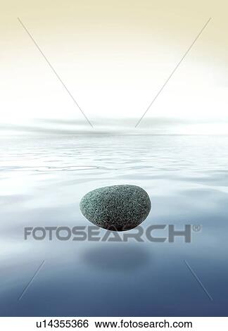 Relaxation, conceptual computer artwork. Stone floating over a tranquil sea. View Large Photo Image Stock Photograph - Relaxation, conceptual computer artwork. Stone floating over a tranquil sea.. Fotosearch