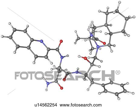 Saquinavir AIDS drug, molecular model. This is a protease inhibitor marketed as Invirase and Fortovase. Atoms are represented as spheres and are colour-coded: carbon (grey), hydrogen (white), nitrogen (blue) and oxygen (red). View Large Photo Image Picture - Saquinavir AIDS drug, molecular model. This is a protease inhibitor marketed as Invirase and Fortovase. Atoms are represented as spheres and are colour-coded: carbon (grey), hydrogen (white), nitrogen (blue) and oxygen (red).. Fotosearch