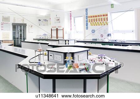 Stock Image - Science classroom set up for a chemistry lesson.. Fotosearch
