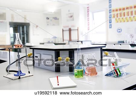 Stock Photo - Science classroom set up for a chemistry lesson.. Fotosearch