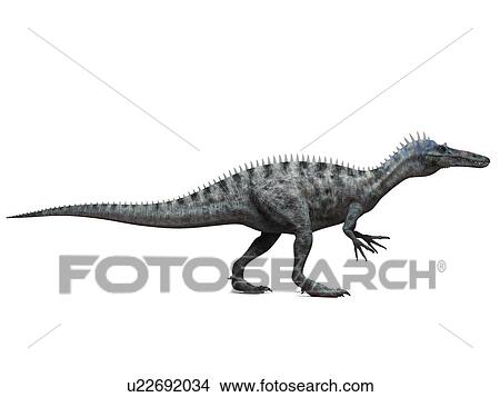 Picture - Suchomimus dinosaur, computer artwork. This dinosaur lived 110 to 120 million years ago during the middle of the Cretaceous period.. Fotosearch