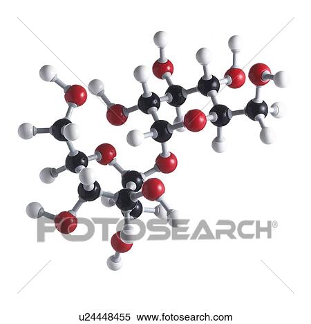 Stock Photography - Sucrose sugar molecule. Atoms are represented as spheres and are colour-coded: carbon (black), hydrogen (white) and oxygen (red).. Fotosearch