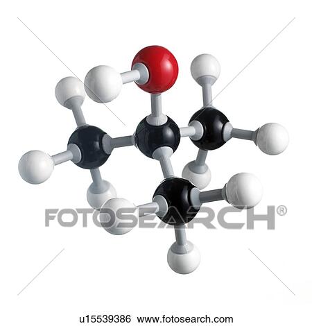 Stock Photograph - Tert-Butanol molecule. Atoms are represented as spheres ad are colour-coded: carbon (black), hydrogen (white) and oxygen (red).. Fotosearch