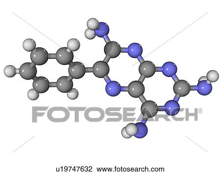 Triamterene, molecular model. This diuretic drug, marketed as Dyrenium, is used to treat hypertension (high blood pressure) and oedema (water retention). Atoms are represented as spheres and are colour-coded: carbon (grey), hydrogen (white) and nitrogen ( View Large Photo Image Stock Image - Triamterene, molecular model. This diuretic drug, marketed as Dyrenium, is used to treat hypertension (high blood pressure) and oedema (water retention). Atoms are represented as spheres and are colour-coded: carbon (grey), hydrogen (white) and nitrogen (. Fotosearch