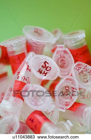 Stock Image - Used Eppendorf tubes.. Fotosearch