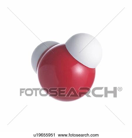 Stock Image - Water molecule. Atoms are represented as spheres and are colour-coded: oxygen (red) and hydrogen (white).. Fotosearch