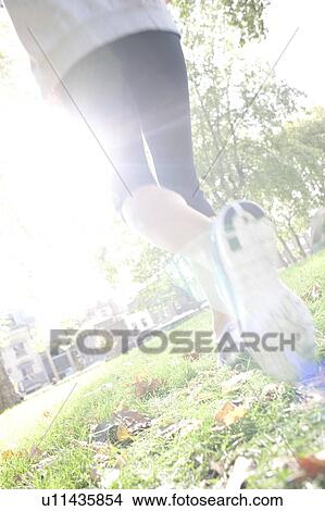 Woman jogging in a park. View Large Photo Image Picture - Woman jogging in a park.. Fotosearch