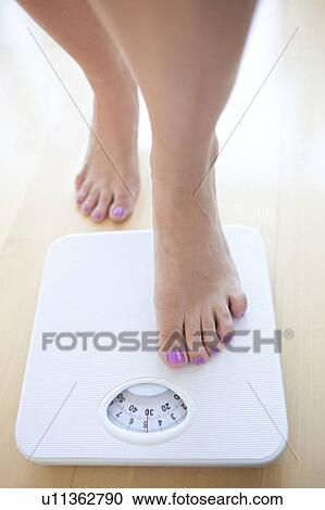 Woman weighing herself. View Large Photo Image Stock Image - Woman weighing herself.. Fotosearch