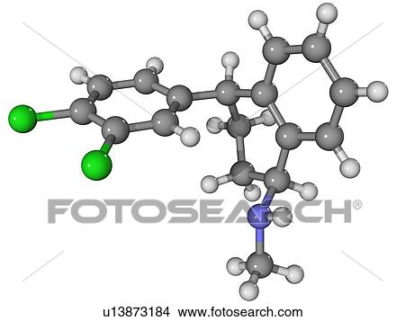 Zoloft. Molecular model of the antidepressant drug sertraline, which is marketed as Zoloft. It is a selective serotonin reuptake inhibitor (SSRI). Atoms are represented as spheres and are colour-coded: carbon (grey), hydrogen (white), nitrogen (blue) and View Large Photo Image Picture - Zoloft. Molecular model of the antidepressant drug sertraline, which is marketed as Zoloft. It is a selective serotonin reuptake inhibitor (SSRI). Atoms are represented as spheres and are colour-coded: carbon (grey), hydrogen (white), nitrogen (blue) and . Fotosearch