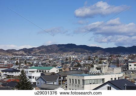 Stock Photograph - Alps and Matsumoto city. Fotosearch