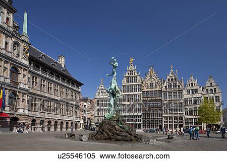 Bravo Statue (Standbeeld van Brabo) and Antwerp City Hall (Stadhuis van Antwerpen) View Large Photo Image Stock Photography - Bravo Statue (Standbeeld van Brabo) and Antwerp City Hall (Stadhuis van Antwerpen). Fotosearch