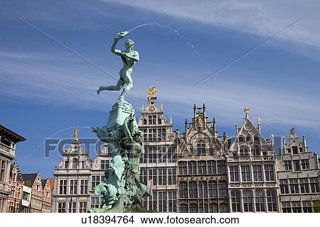 Bravo Statue (Standbeeld van Brabo) At Antwerp City Hall (Stadhuis van Antwerpen) View Large Photo Image Picture - Bravo Statue (Standbeeld van Brabo) At Antwerp City Hall (Stadhuis van Antwerpen). Fotosearch