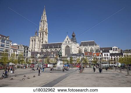 Cathedral of Our Lady (Onze-Lieve-Vrouwekathedraal) and Statue of Rubens View Large Photo Image Stock Image - Cathedral of Our Lady (Onze-Lieve-Vrouwekathedraal) and Statue of Rubens. Fotosearch