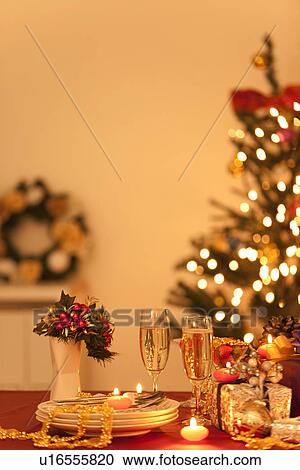 Stock Image - Christmas Decorations and Candles. Fotosearch