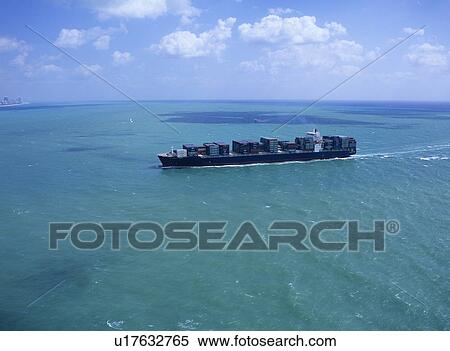 Container ship on sea, Florida, USA View Large Photo Image Stock Photography - Container ship on sea, Florida, USA. Fotosearch