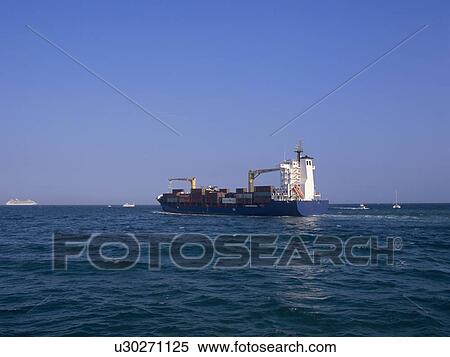 Container ship on sea, Florida, USA View Large Photo Image Stock Photography - Container ship on sea, Florida, USA. Fotosearch
