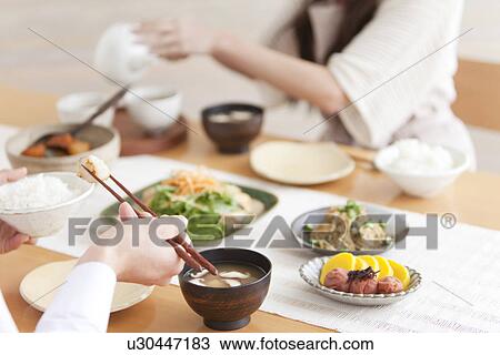 Stock Image - Couple Having Breakfast, Focus on Hands. Fotosearch