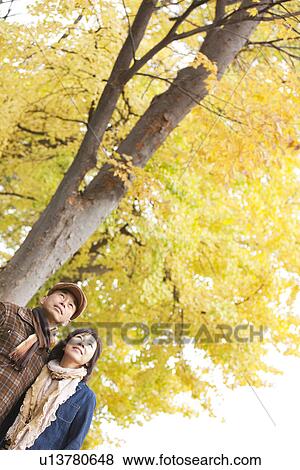 Couple Walking In the Woods In Autumn View Large Photo Image Stock Photo - Couple Walking In the Woods In Autumn. Fotosearch