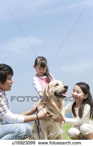 Father, Two Daughters and Dog View Large Photo Image Stock Photo - Father, Two Daughters and Dog. Fotosearch
