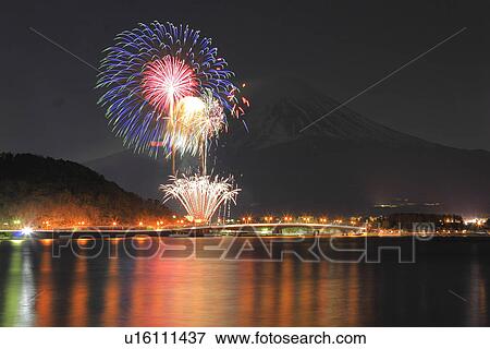 Fireworks in front of Mt Fuji View Large Photo Image Stock Photo - Fireworks in front of Mt Fuji. Fotosearch