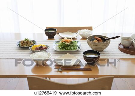 Japanese Breakfast Table View Large Photo Image Stock Photo - Japanese Breakfast Table. Fotosearch