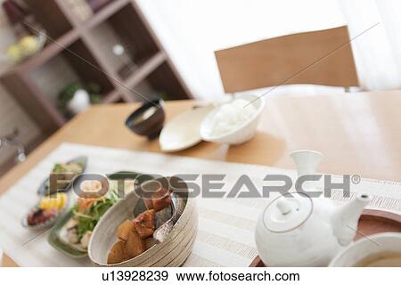 Japanese Breakfast Table View Large Photo Image Stock Photo - Japanese Breakfast Table. Fotosearch
