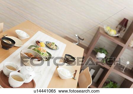 Japanese Breakfast Table View Large Photo Image Stock Photography - Japanese Breakfast Table. Fotosearch