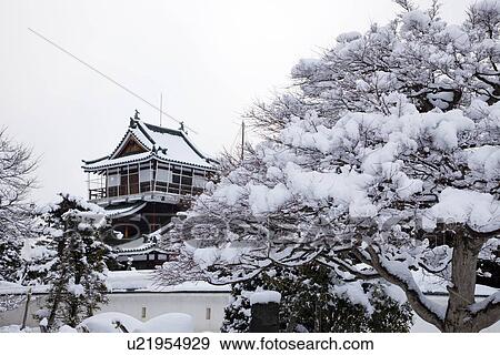 Stock Photo - Kamioka castle in winter. Fotosearch