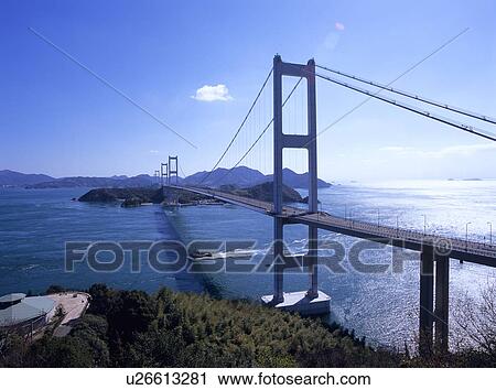 Stock Image - Kurushima Kaikyo Bridge, Imabari City, Ehime Prefecture, Japan. Fotosearch