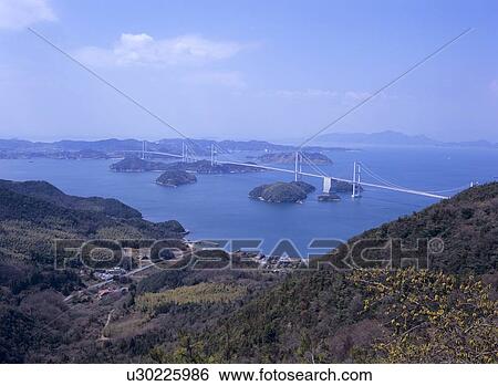 Stock Photograph - Kurushima Kaikyo Bridge, Imabari City, Ehime Prefecture, Japan. Fotosearch