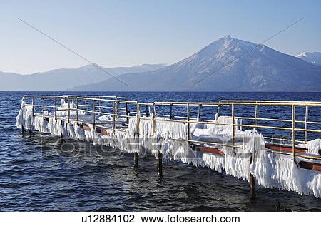 Lake Shikotsu In Winter View Large Photo Image Stock Image - Lake Shikotsu In Winter. Fotosearch