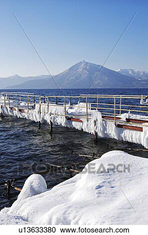 Lake Shikotsu In Winter View Large Photo Image Stock Image - Lake Shikotsu In Winter. Fotosearch