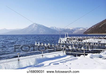 Lake Shikotsu In Winter View Large Photo Image Stock Image - Lake Shikotsu In Winter. Fotosearch