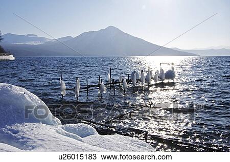 Lake Shikotsu In Winter View Large Photo Image Stock Image - Lake Shikotsu In Winter. Fotosearch